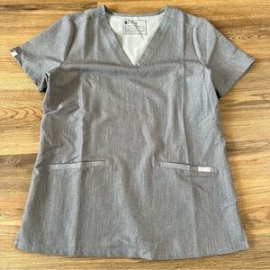FIGS Womens Casma Scrub Top Small Three Pocket V-Neck Classic Fit Graphite Gray